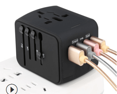 Black Universal Travel Adapter Multi-Country USB Charger